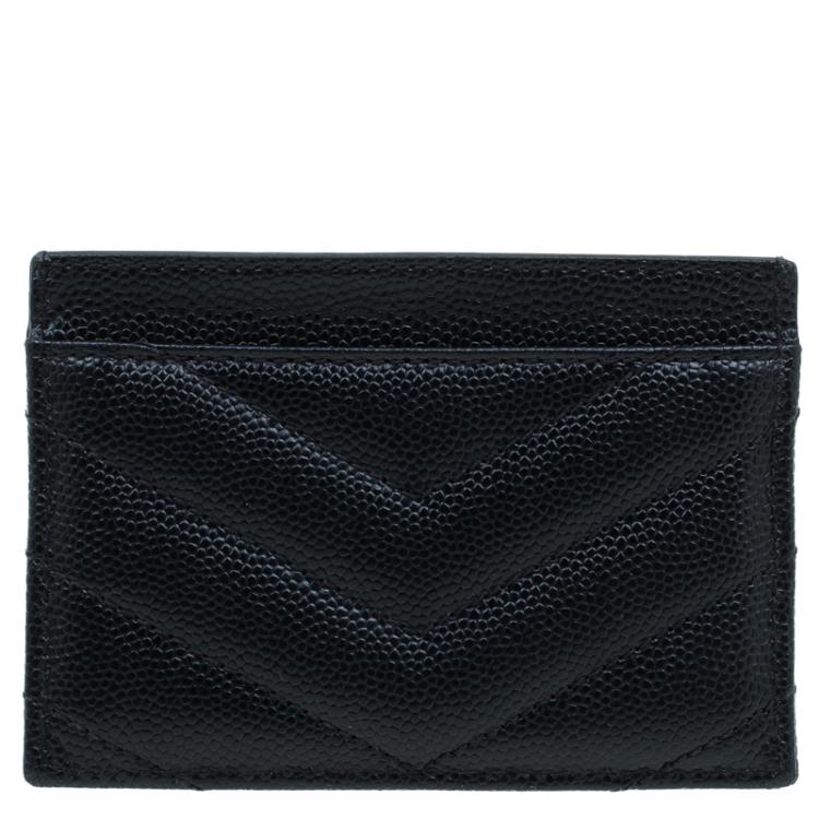 Pre Owned Saint Laurent Paris Black Quilted Leather Logo Card Holder
