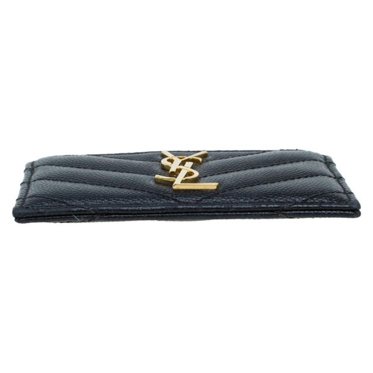 Pre Owned Saint Laurent Paris Black Quilted Leather Logo Card Holder