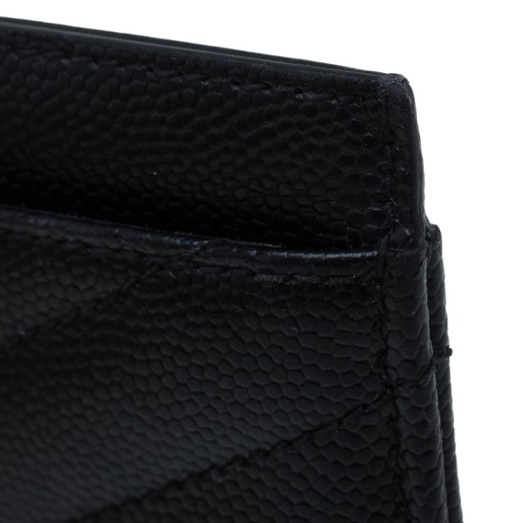 Pre Owned Saint Laurent Paris Black Quilted Leather Logo Card Holder