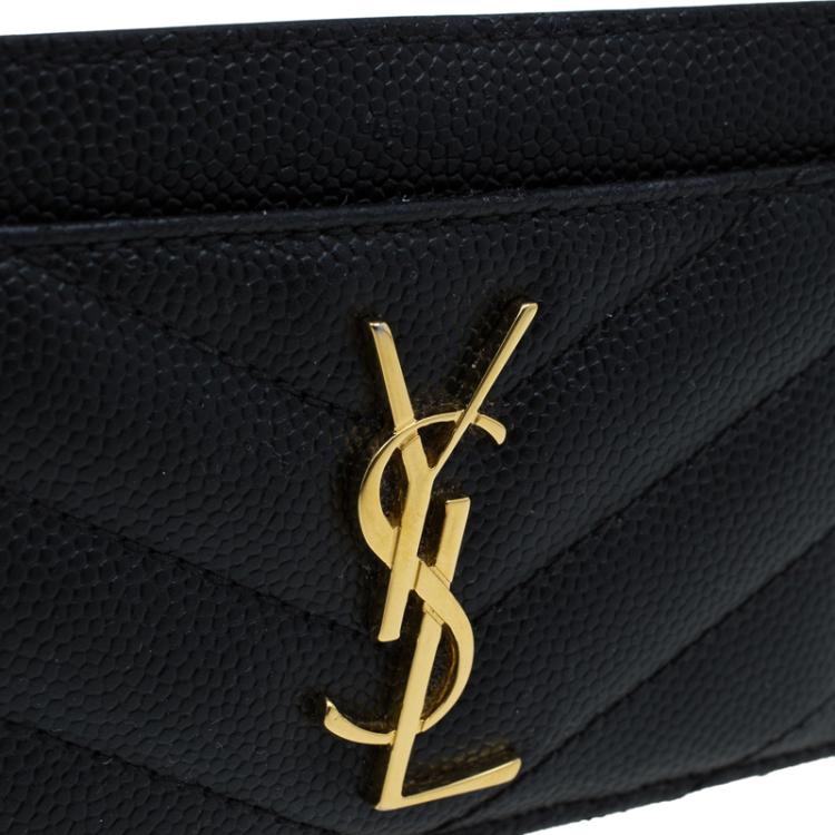 Pre Owned Saint Laurent Paris Black Quilted Leather Logo Card Holder