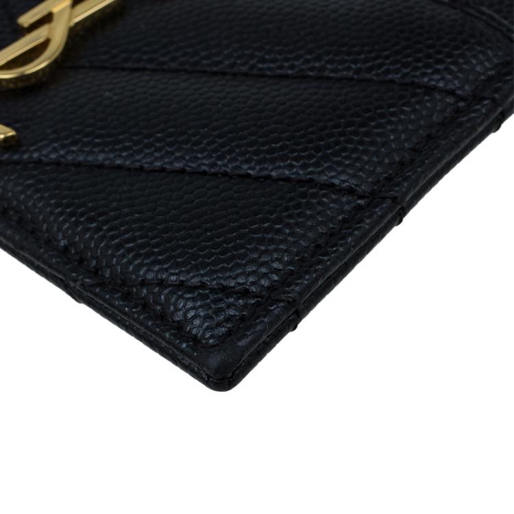 Pre Owned Saint Laurent Paris Black Quilted Leather Logo Card Holder