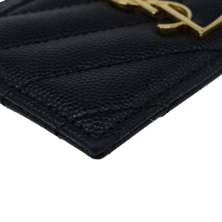 Pre Owned Saint Laurent Paris Black Quilted Leather Logo Card Holder