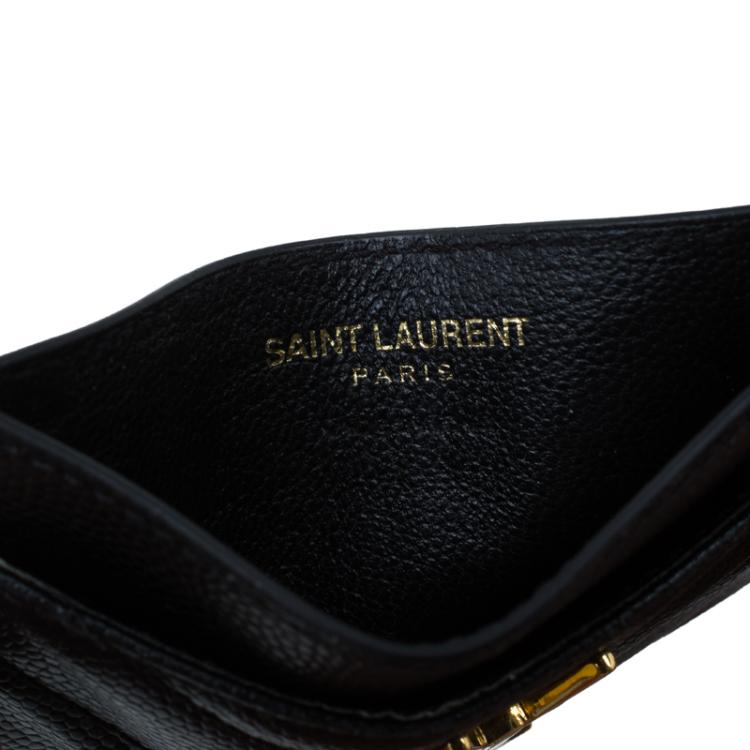 Pre Owned Saint Laurent Paris Black Quilted Leather Logo Card Holder