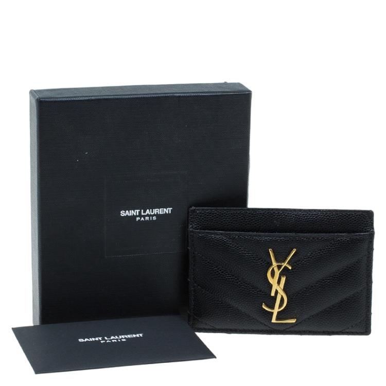 Pre Owned Saint Laurent Paris Black Quilted Leather Logo Card Holder