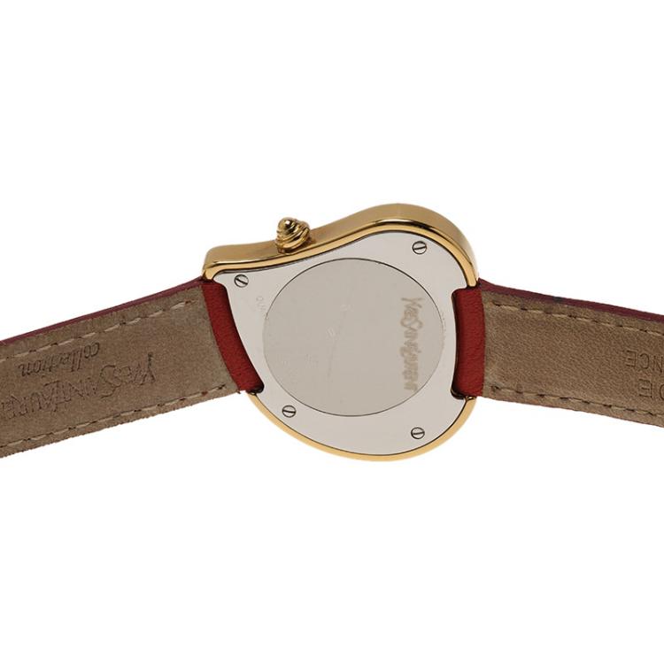Pre Owned Saint Laurent Paris White Gold-Plated Steel Heart Women's Wristwatch 26MM