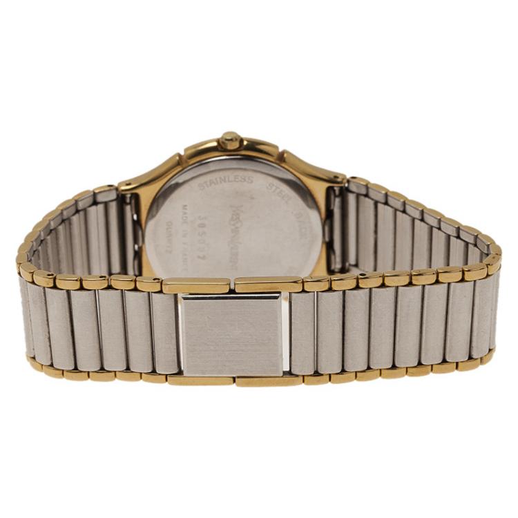 Pre Owned Saint Laurent Paris Grey Gold-Plated Stainless Steel Classic Women's Wristwatch 30MM