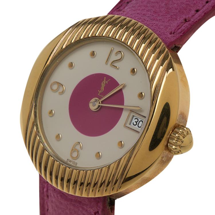 Pre Owned Saint Laurent Paris Gold-Plated Stainless Steel Classic Women's Wristwatch 28MM