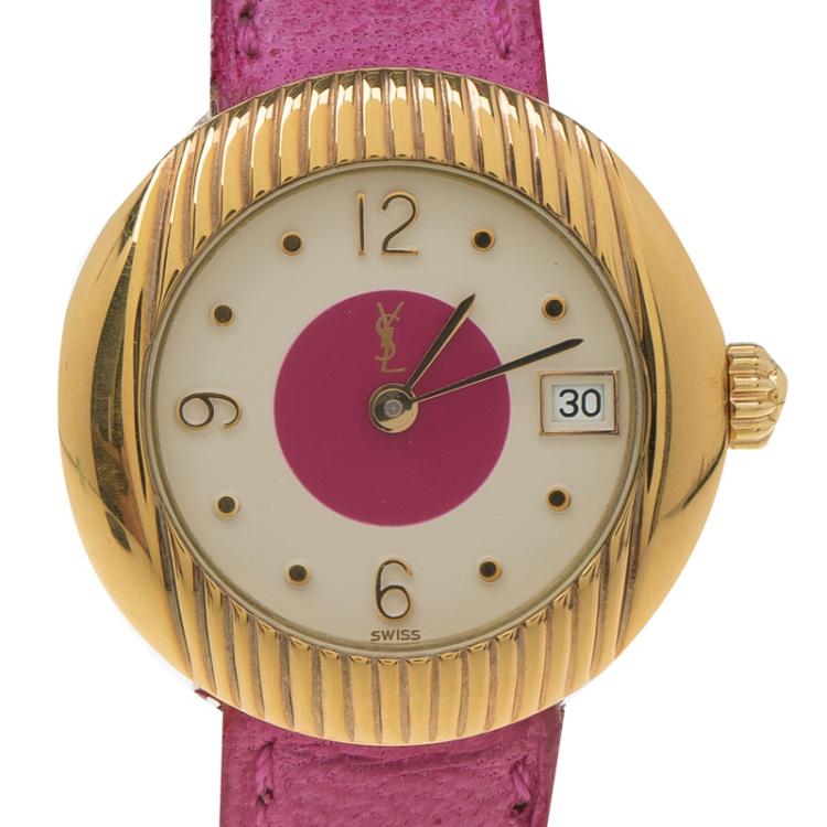 Pre Owned Saint Laurent Paris Gold-Plated Stainless Steel Classic Women's Wristwatch 28MM