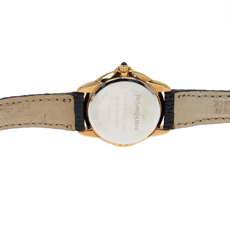 Pre Owned Saint Laurent Paris Blue Gold-Plated Stainless Steel Classic Women's Wristwatch 27MM