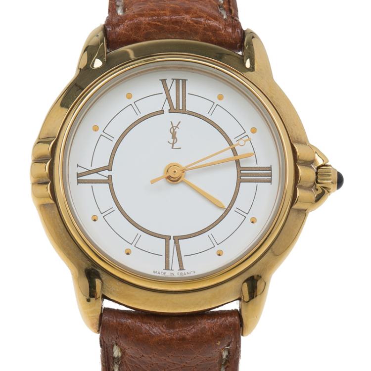 Pre Owned Saint Laurent Paris White Gold-Plated Stainless Steel Classic Women's Wristwatch 27MM
