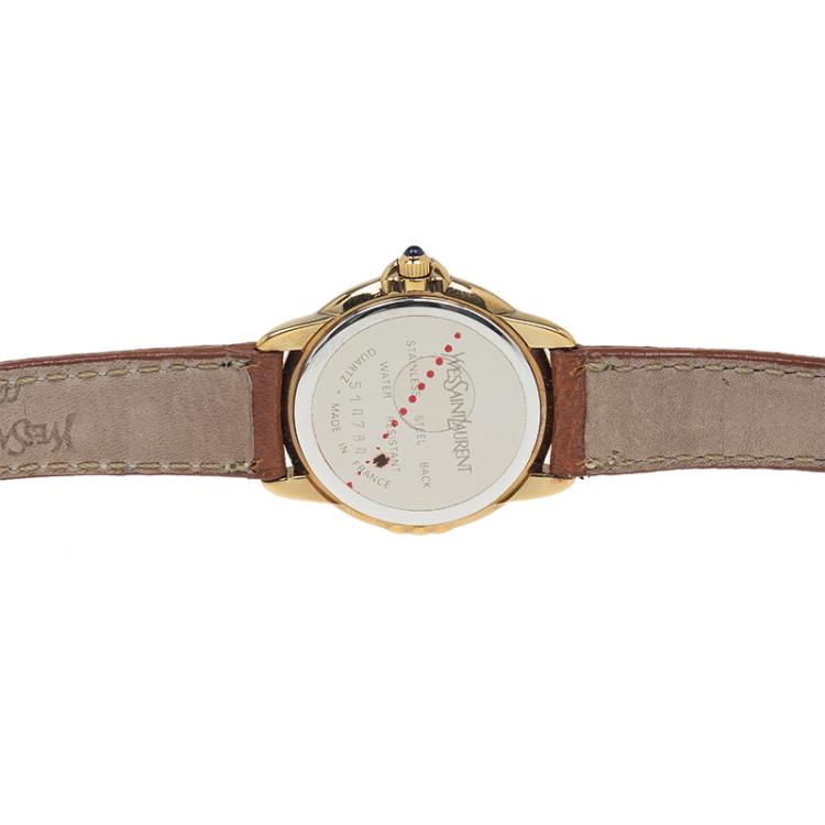Pre Owned Saint Laurent Paris White Gold-Plated Stainless Steel Classic Women's Wristwatch 27MM