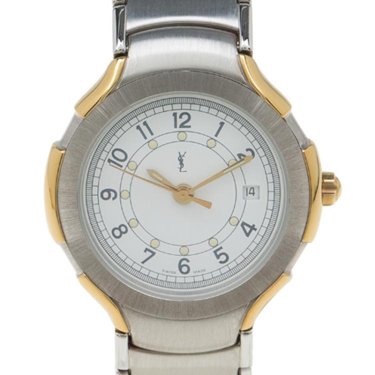 Pre Owned Saint Laurent Paris White Gold-Plated Stainless Steel Classic Women's Wristwatch 28MM
