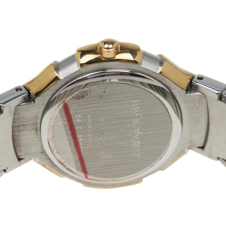 Pre Owned Saint Laurent Paris White Gold-Plated Stainless Steel Classic Women's Wristwatch 28MM