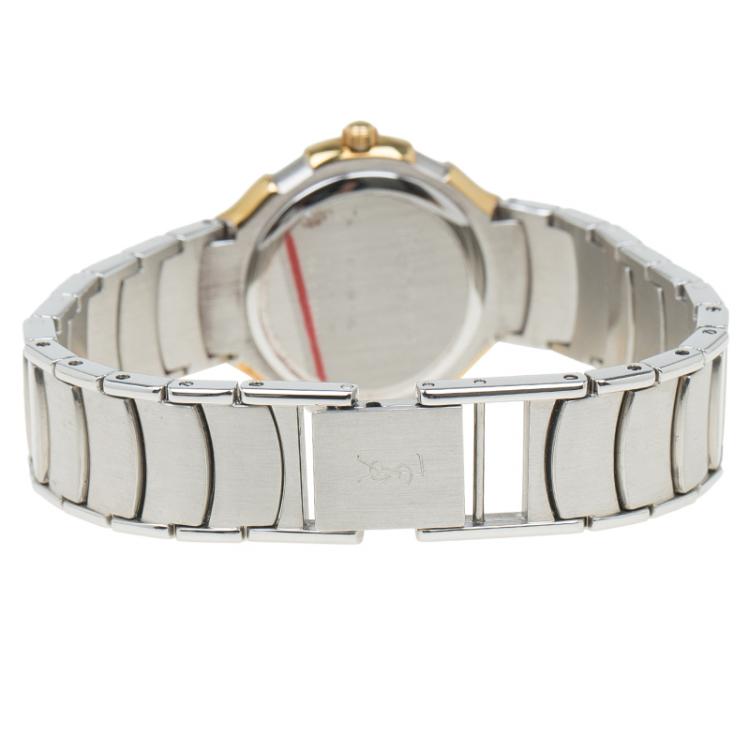 Pre Owned Saint Laurent Paris White Gold-Plated Stainless Steel Classic Women's Wristwatch 28MM