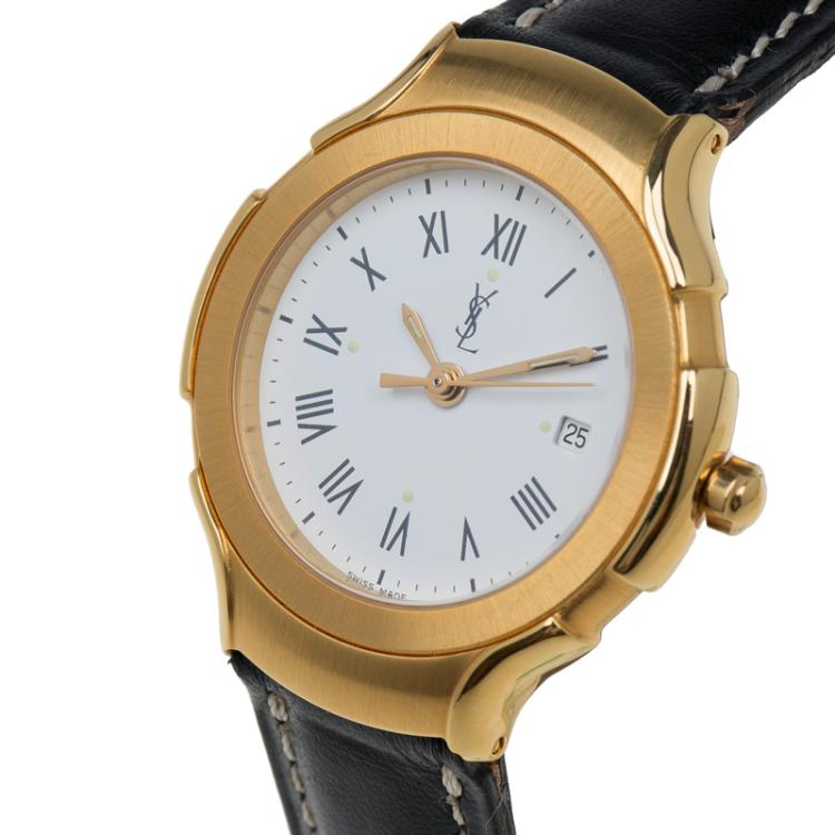 مملوكة مسبقًا Saint Laurent Paris White Gold-Plated Stainless Steel Classic Women's Wristwatch 28MM