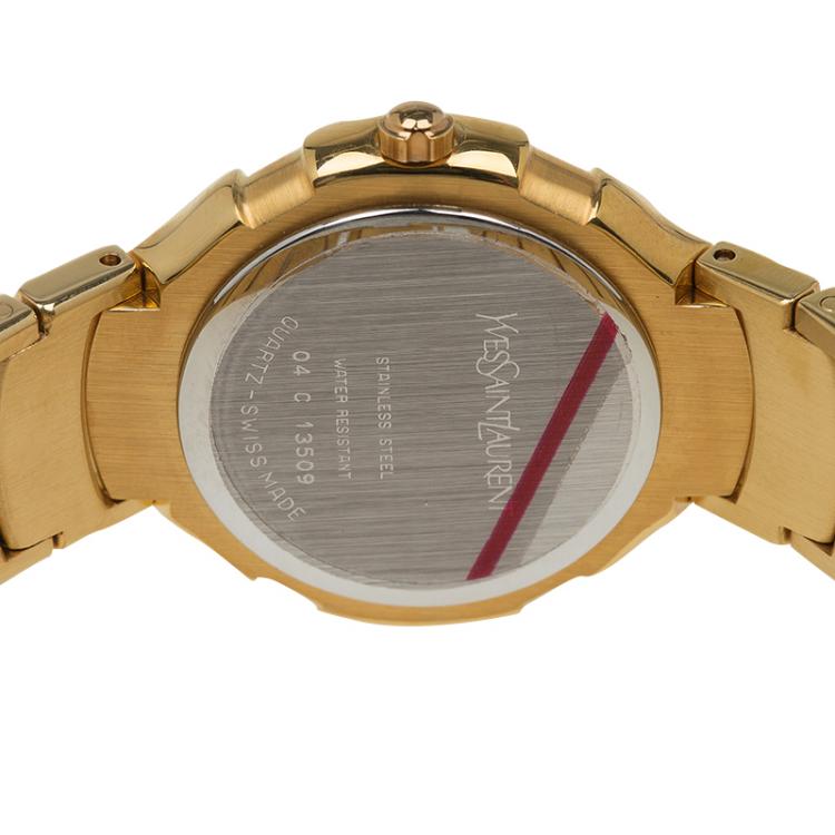 Pre Owned Saint Laurent Paris Blue Gold-Plated Stainless Steel Classic Women's Wristwatch 28MM