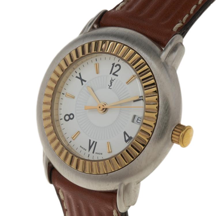 Pre Owned Saint Laurent Paris White Gold-Plated Stainless Steel Classic Women's Wristwatch 29MM
