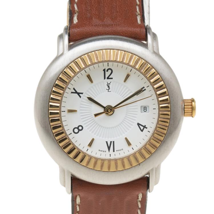 Pre Owned Saint Laurent Paris White Gold-Plated Stainless Steel Classic Women's Wristwatch 29MM