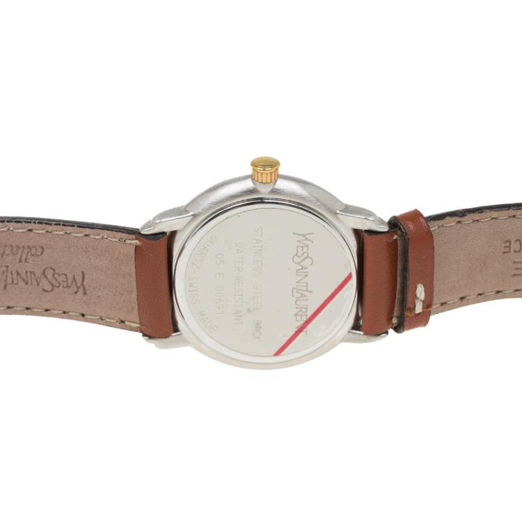 Pre Owned Saint Laurent Paris White Gold-Plated Stainless Steel Classic Women's Wristwatch 29MM