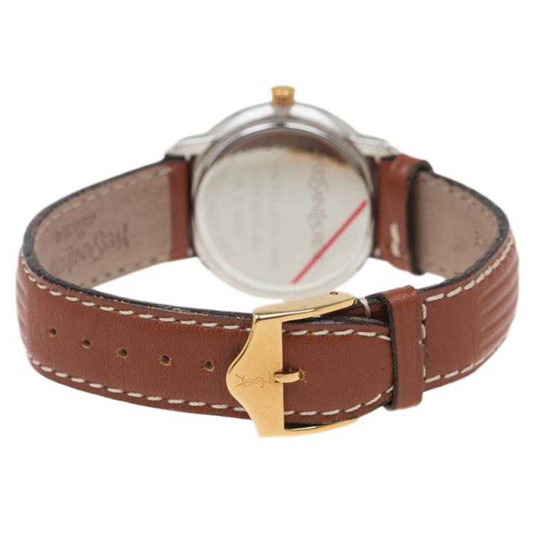 Pre Owned Saint Laurent Paris White Gold-Plated Stainless Steel Classic Women's Wristwatch 29MM