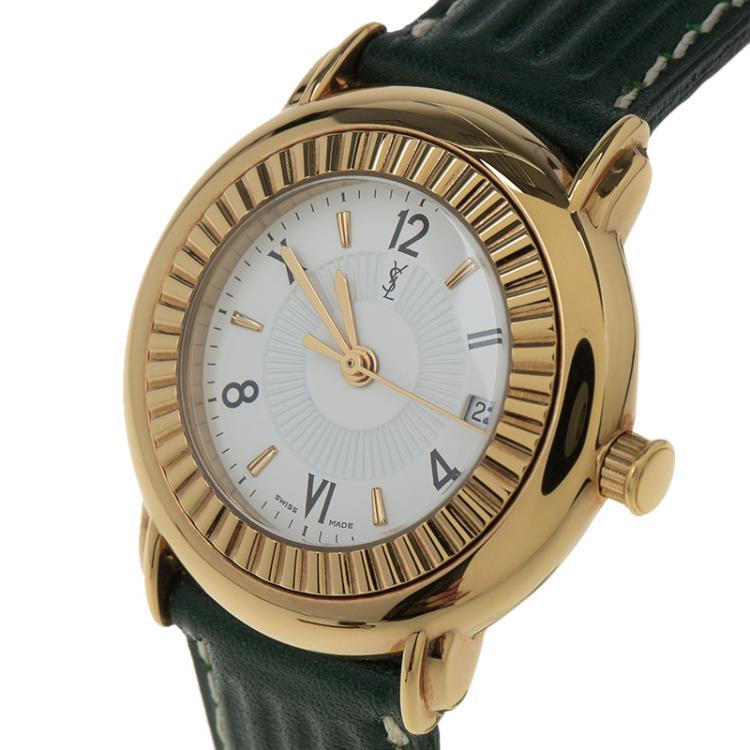 Pre Owned Saint Laurent Paris White Gold-Plated Stainless Steel Classic Women's Wristwatch 29MM