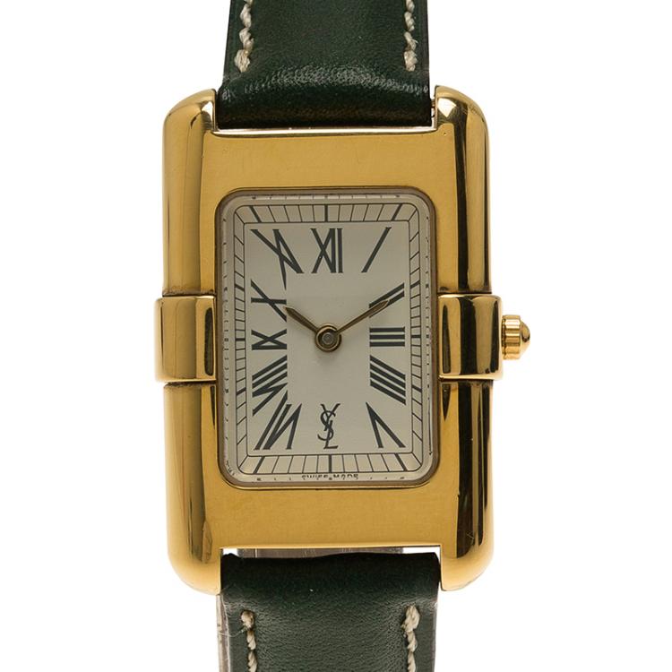 Pre Owned Saint Laurent Paris White Gold-Plated Stainless Steel Classic Women's Wristwatch 21MM