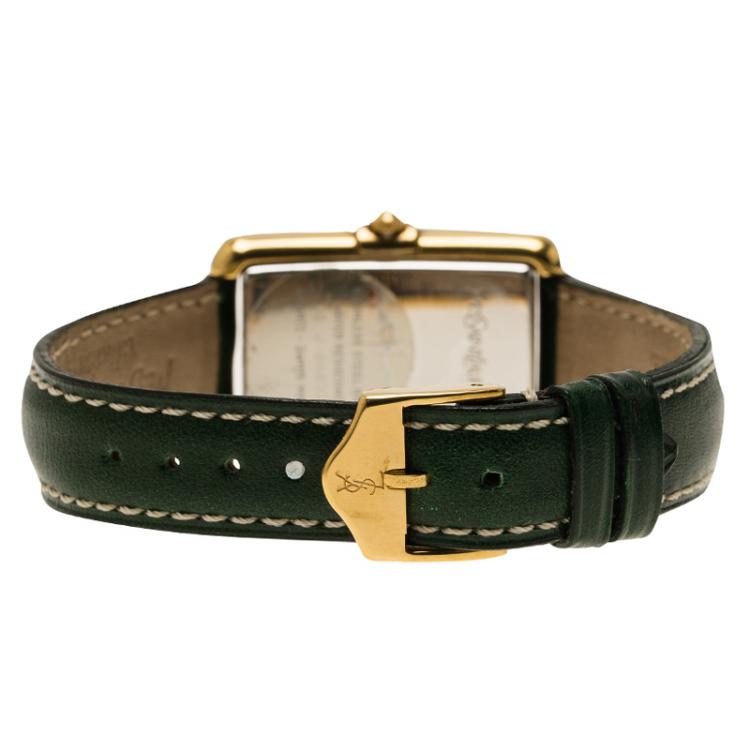 Pre Owned Saint Laurent Paris White Gold-Plated Stainless Steel Classic Women's Wristwatch 21MM