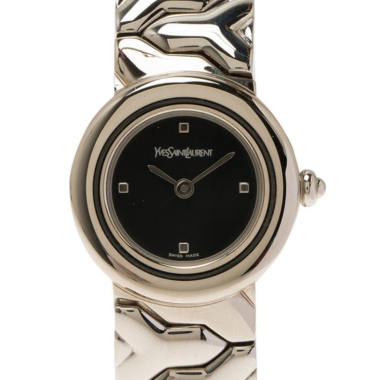 Pre Owned Saint Laurent Paris Black Stainless Steel Classic Women's Wristwatch 24MM
