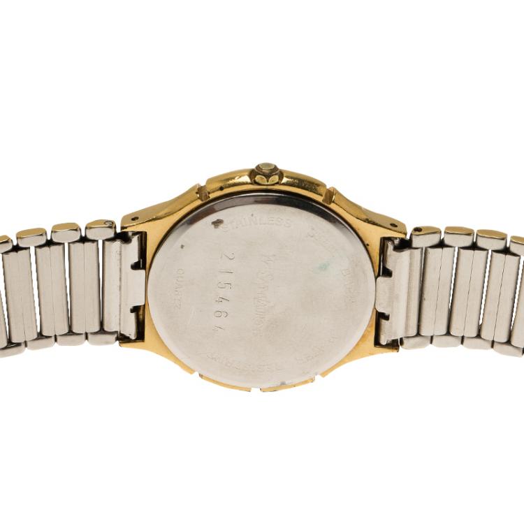 Pre Owned Saint Laurent Paris Black and Grey Gold-Plated Stainless Steel Classic Women's Wristwatch 30MM