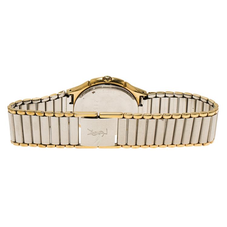 Pre Owned Saint Laurent Paris Black and Grey Gold-Plated Stainless Steel Classic Women's Wristwatch 30MM