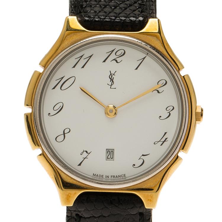 Pre Owned Saint Laurent Paris White Gold-Plated Stainless Steel Classic Women's Wristwatch 30MM