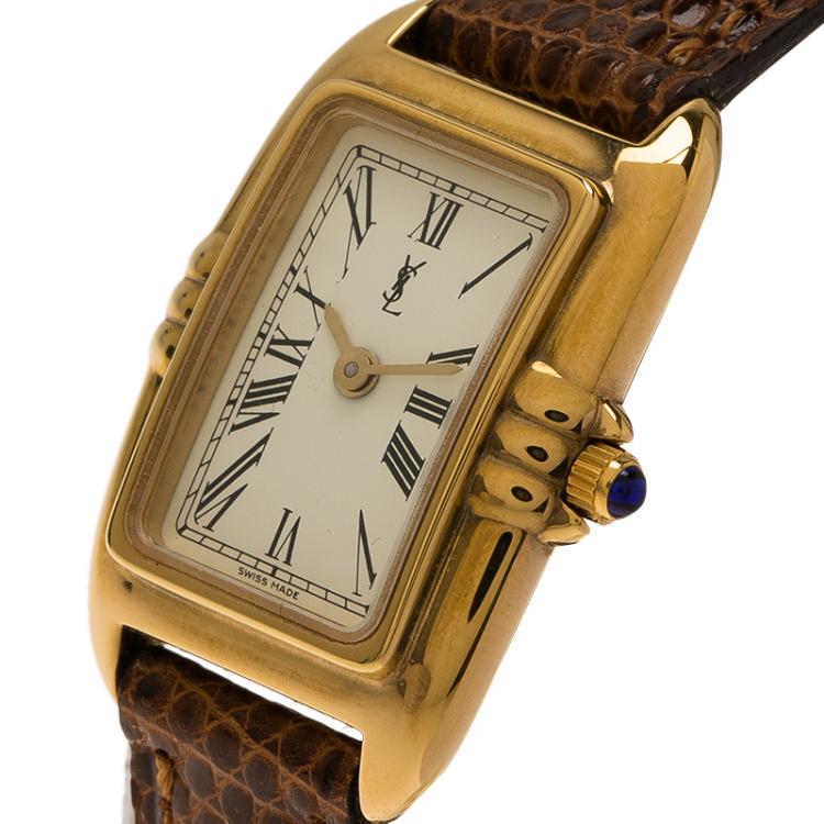 Pre Owned Saint Laurent Paris White Gold-Plated Stainless Steel Classic Women's Wristwatch 18MM