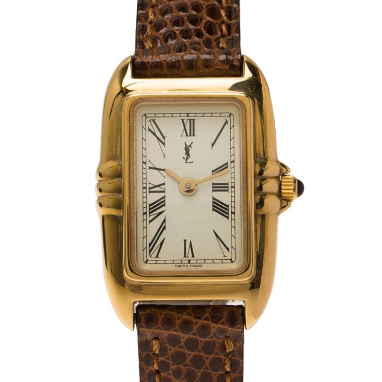 Pre Owned Saint Laurent Paris White Gold-Plated Stainless Steel Classic Women's Wristwatch 18MM
