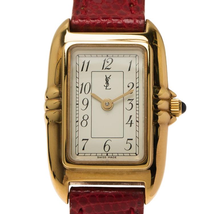 Pre Owned Saint Laurent Paris White Gold-Plated Stainless Steel Classic Women's Wristwatch 18MM