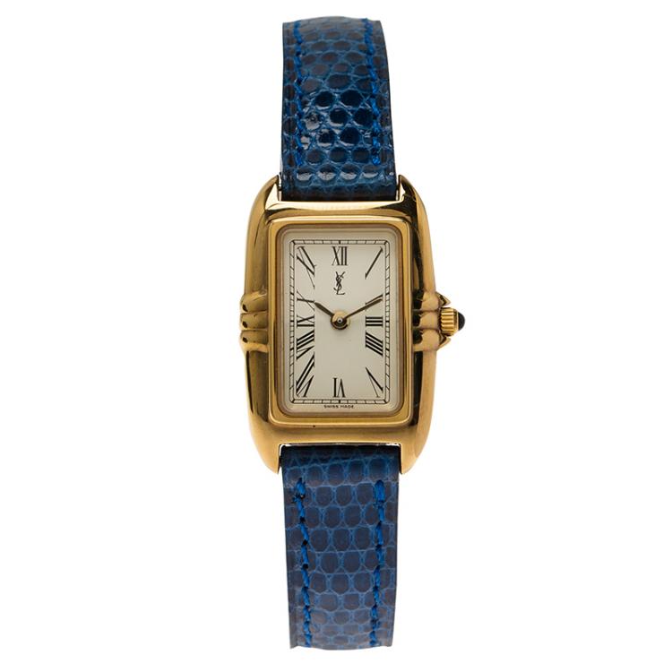 Pre Owned Saint Laurent Paris White Gold-Plated Stainless Steel Classic Women's Wristwatch 18MM