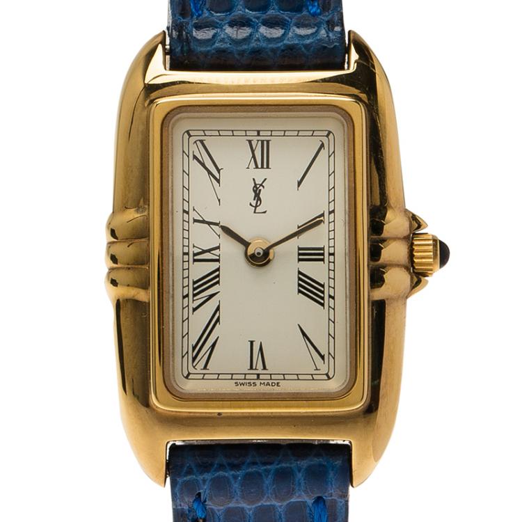 Pre Owned Saint Laurent Paris White Gold-Plated Stainless Steel Classic Women's Wristwatch 18MM