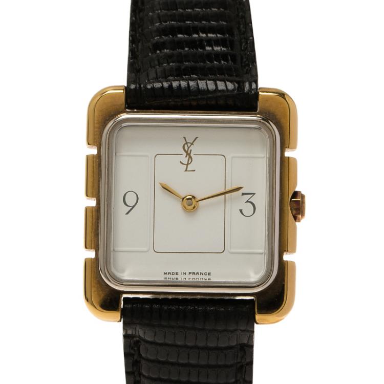 Pre Owned Saint Laurent Paris White Gold-Plated Steel Women's Wristwatch 22MM