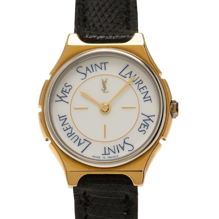 Pre Owned Saint Laurent Paris White Gold-Plated Stainless Steel Classic Women's Wristwatch 25MM
