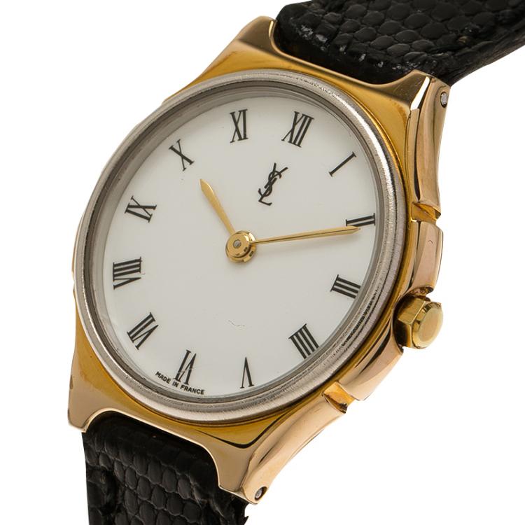 Pre Owned Saint Laurent Paris White Gold-Plated Stainless Steel Classic Women's Wristwatch 25MM
