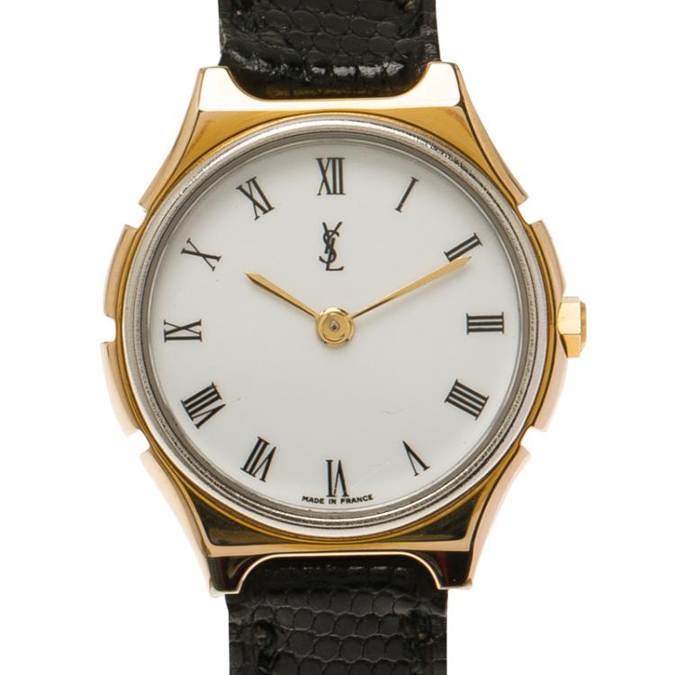 Pre Owned Saint Laurent Paris White Gold-Plated Stainless Steel Classic Women's Wristwatch 25MM