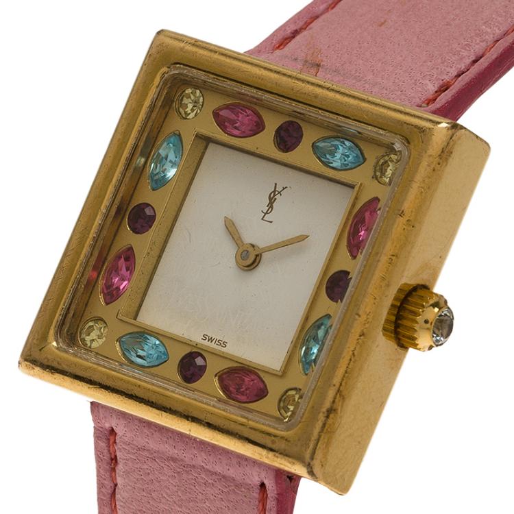 Pre Owned Saint Laurent Paris White Gold-Plated Stainless Steel Classic Women's Wristwatch 25MM