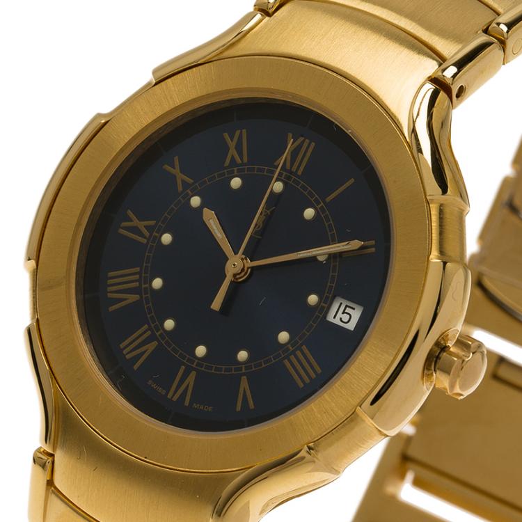 Pre Owned Saint Laurent Paris Blue Gold-Plated Stainless Steel Classic Unisex Wristwatch 36MM