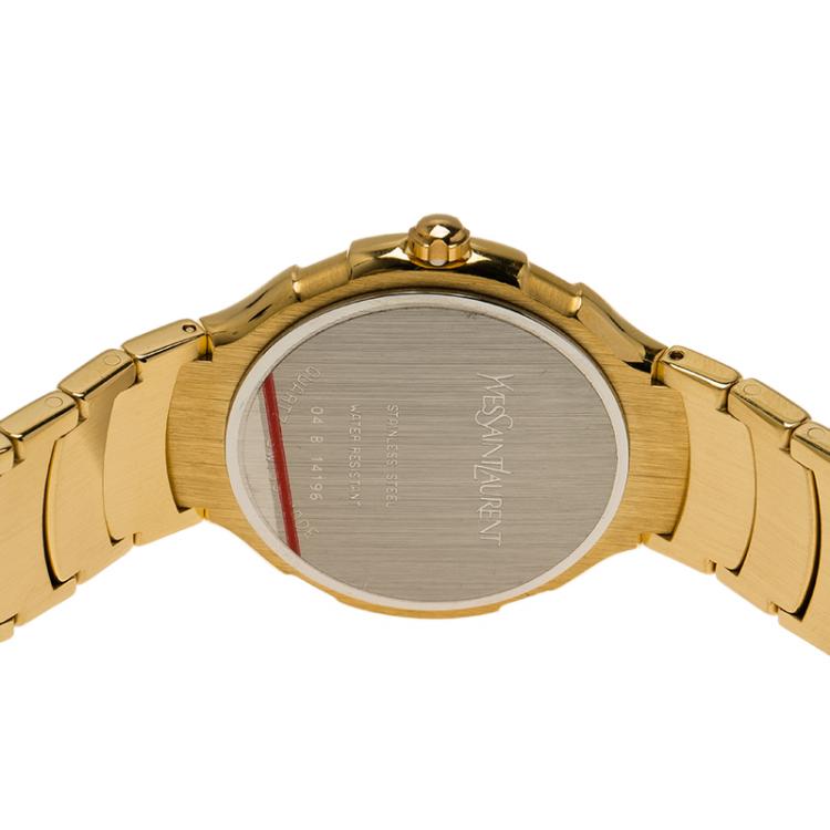 Pre Owned Saint Laurent Paris Blue Gold-Plated Stainless Steel Classic Unisex Wristwatch 36MM