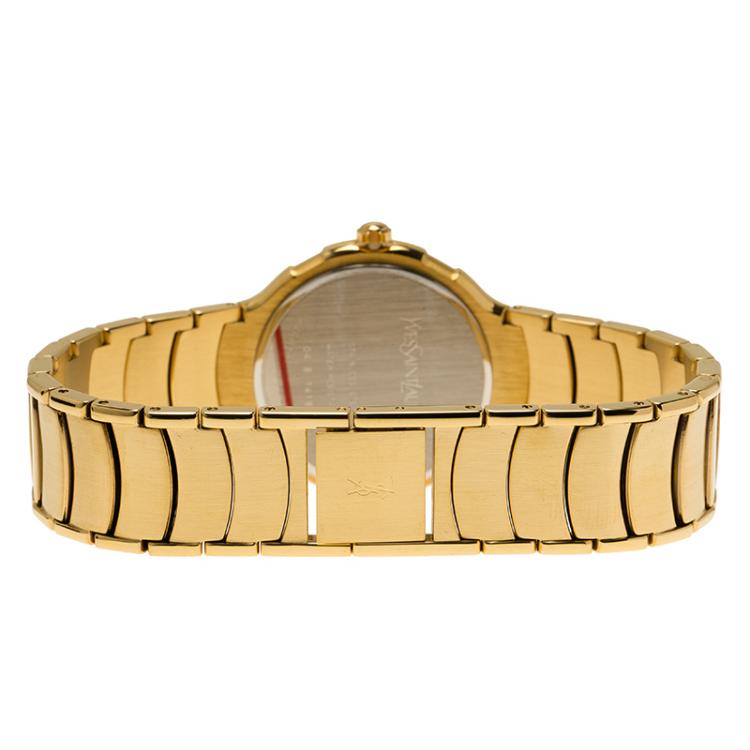 Pre Owned Saint Laurent Paris Blue Gold-Plated Stainless Steel Classic Unisex Wristwatch 36MM