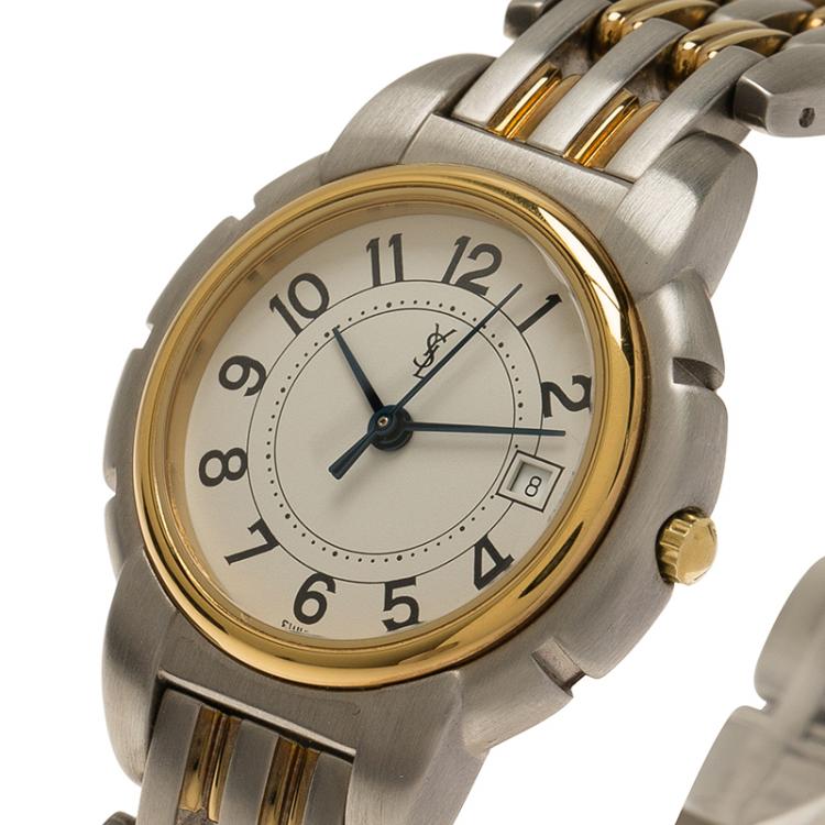Pre Owned Saint Laurent Paris White Gold-Plated Stainless Steel  Classic Women's Wristwatch 28MM
