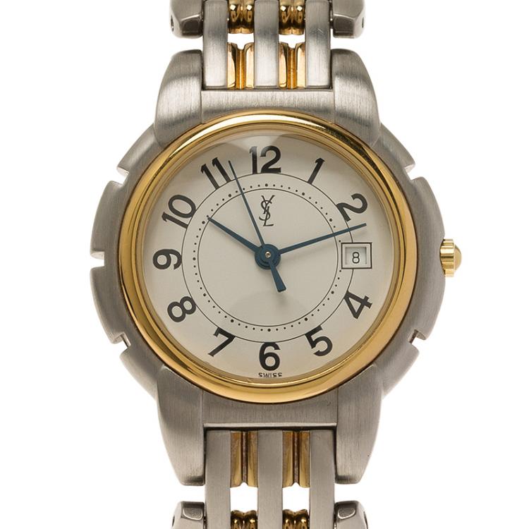 Pre Owned Saint Laurent Paris White Gold-Plated Stainless Steel  Classic Women's Wristwatch 28MM