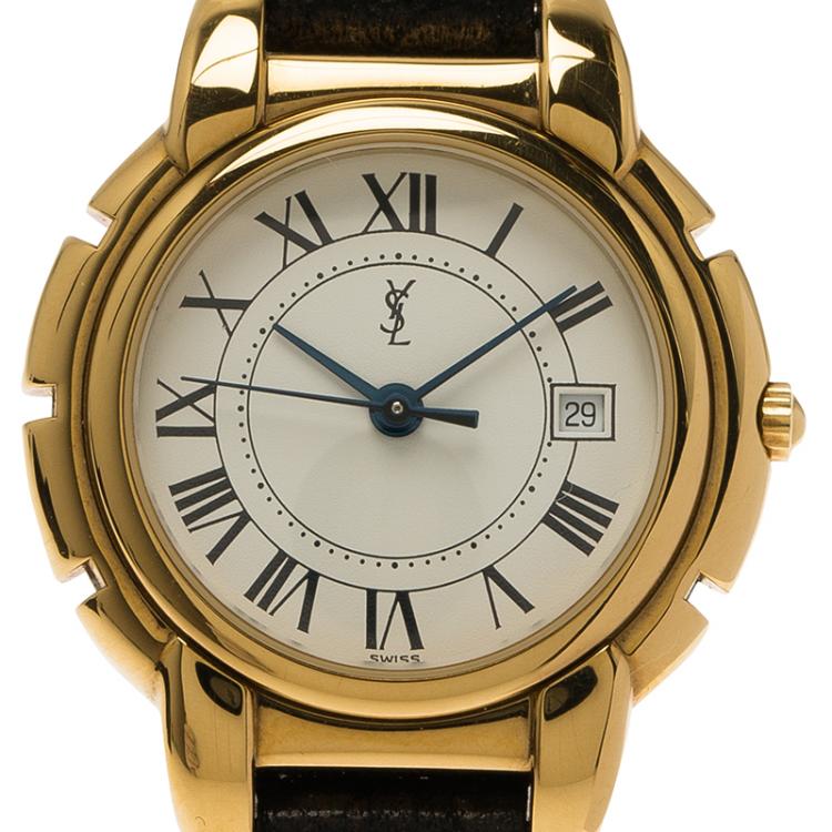 Pre Owned Saint Laurent Paris White Gold-Plated Stainless Steel  Classic Women's Wristwatch 28MM