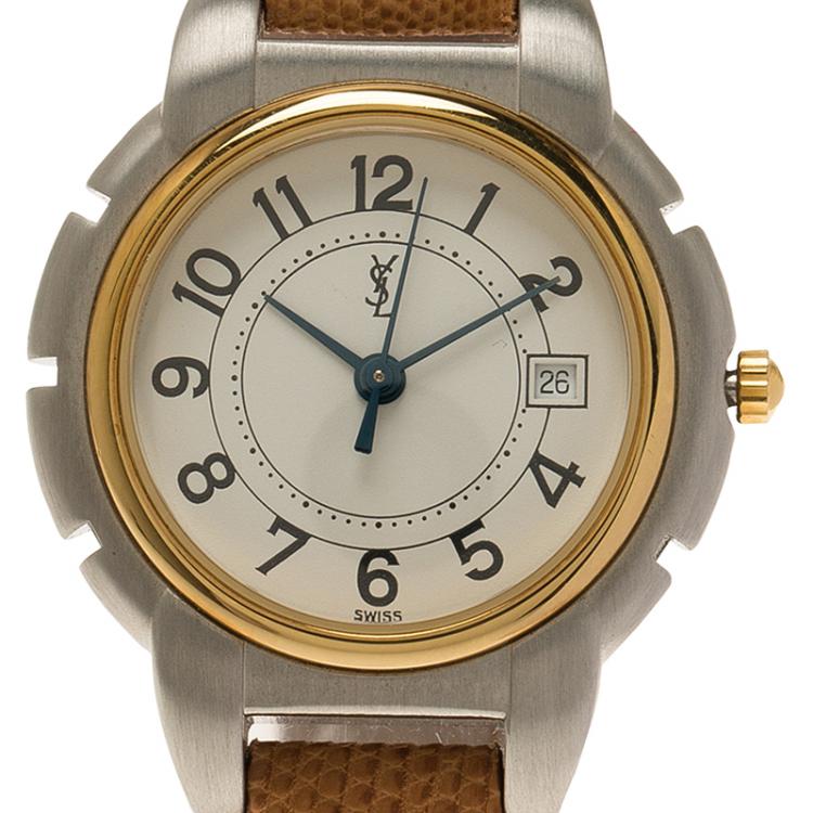 Pre Owned Saint Laurent Paris White Gold-Plated Stainless Steel  Classic Women's Wristwatch 28MM