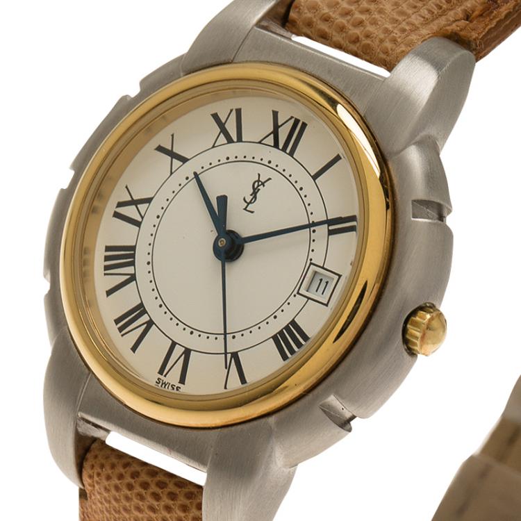 Pre Owned Saint Laurent Paris White Gold-Plated Stainless Steel  Classic Women's Wristwatch 28MM