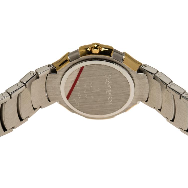 Pre Owned Saint Laurent Paris Silver Gold-Plated Stainless Steel Classic Women's Wristwatch 28MM